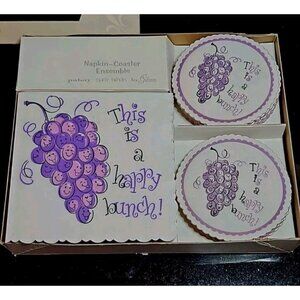 Vtg Pakay Napkin Coaster Ensemble Grape Bunch Party Set USA Gibson Greeting